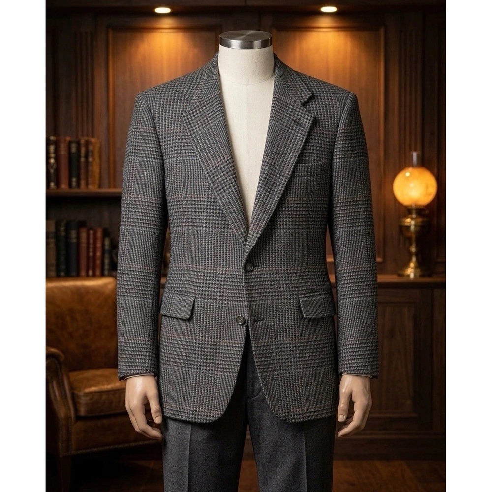 Vintage Hart Schaffner Marx Wool Glen Plaid Blazer 44R Dark Academia